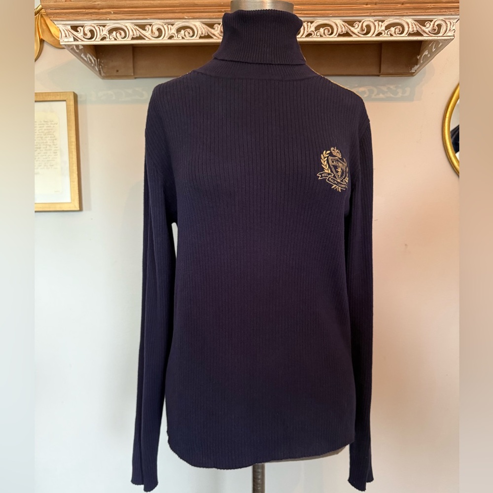 Ralph Lauren Vintage Navy Ribbed Sweatshirt with Crest